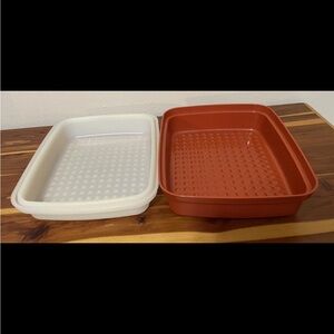 Vintage TUPPERWARE MEAT MARINADE tenderizer CONTAINER W/ LID PAPRIKA RED Cl
